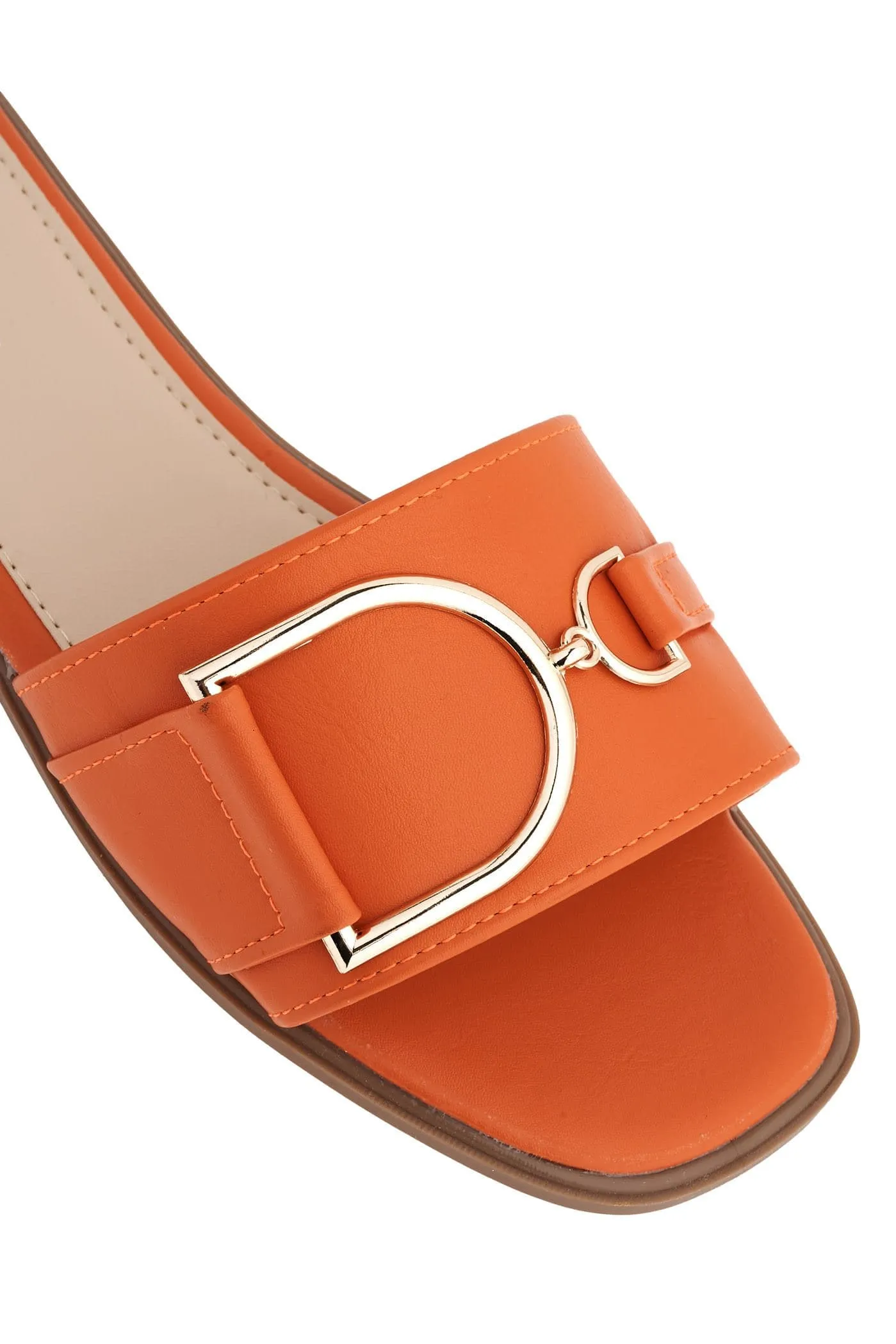 Arabella Gold Finish D link Open Toe Sliders in Orange