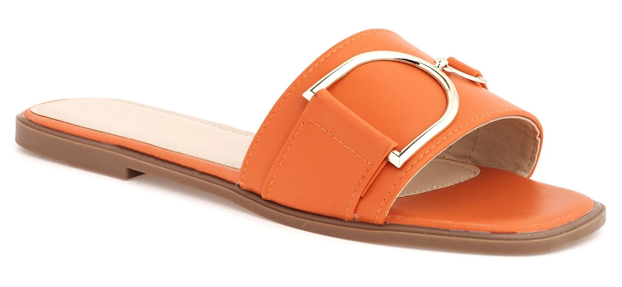 Arabella Gold Finish D link Open Toe Sliders in Orange