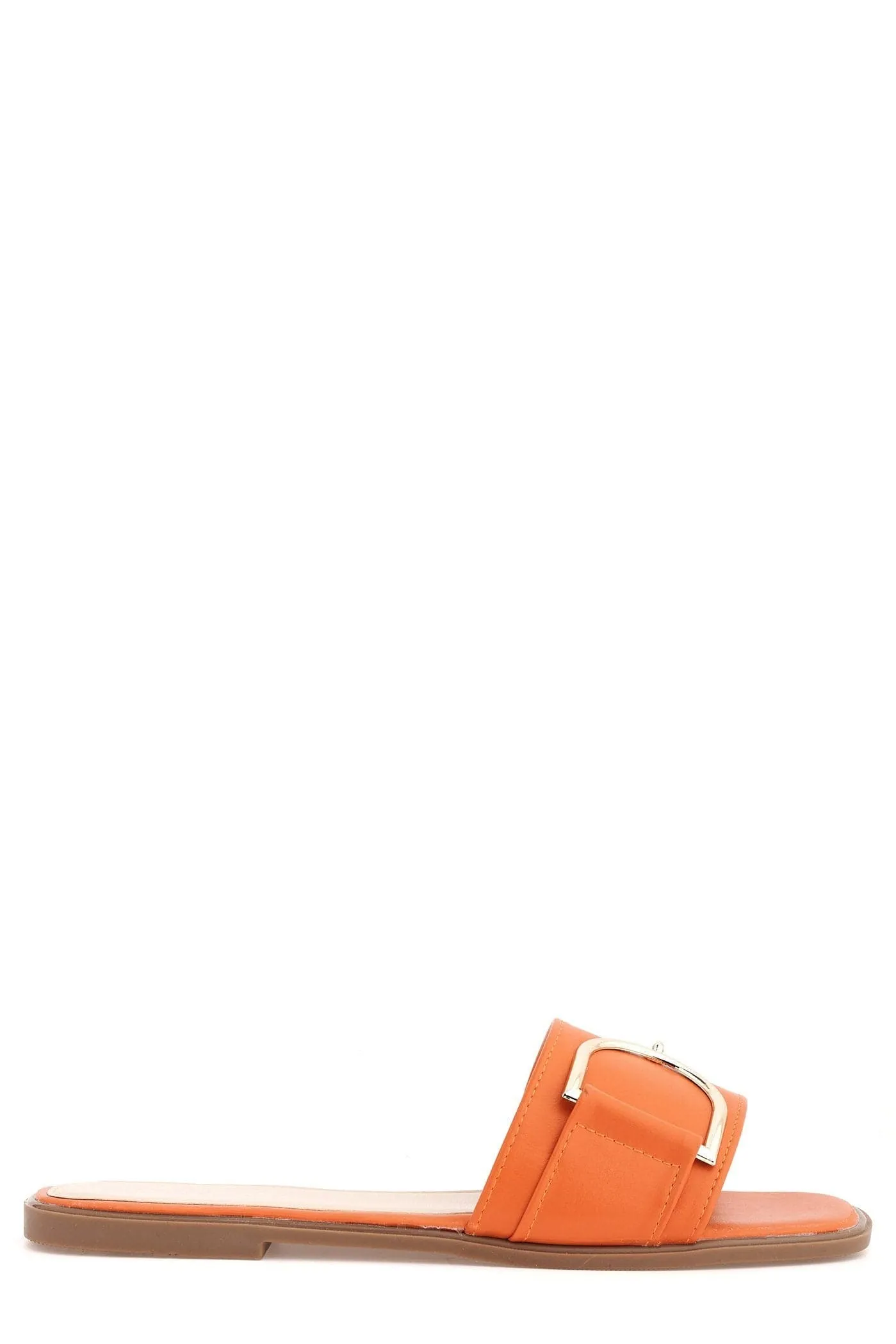 Arabella Gold Finish D link Open Toe Sliders in Orange