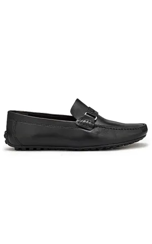 Black Leather Moccasins With Panel
