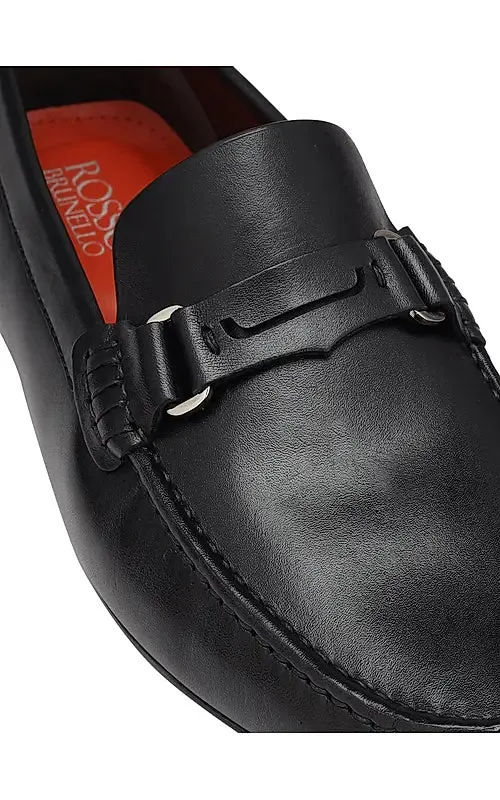 Black Leather Moccasins With Panel