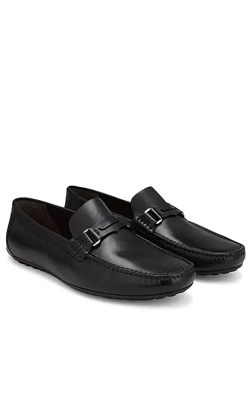 Black Leather Moccasins With Panel