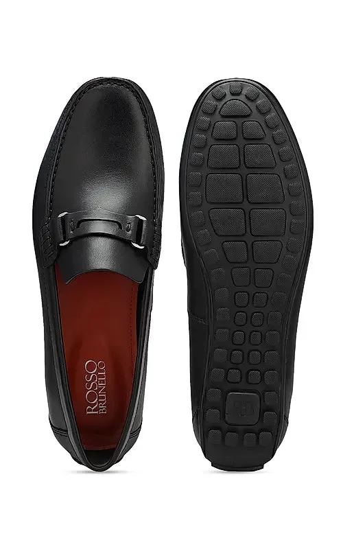 Black Leather Moccasins With Panel