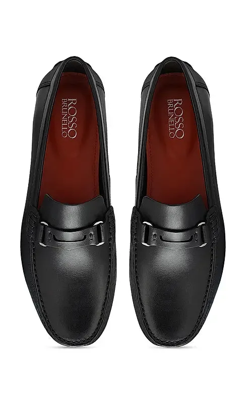 Black Leather Moccasins With Panel