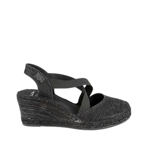 Black Metallic Textile Wedge Espadrille for Women - Saba-SBK