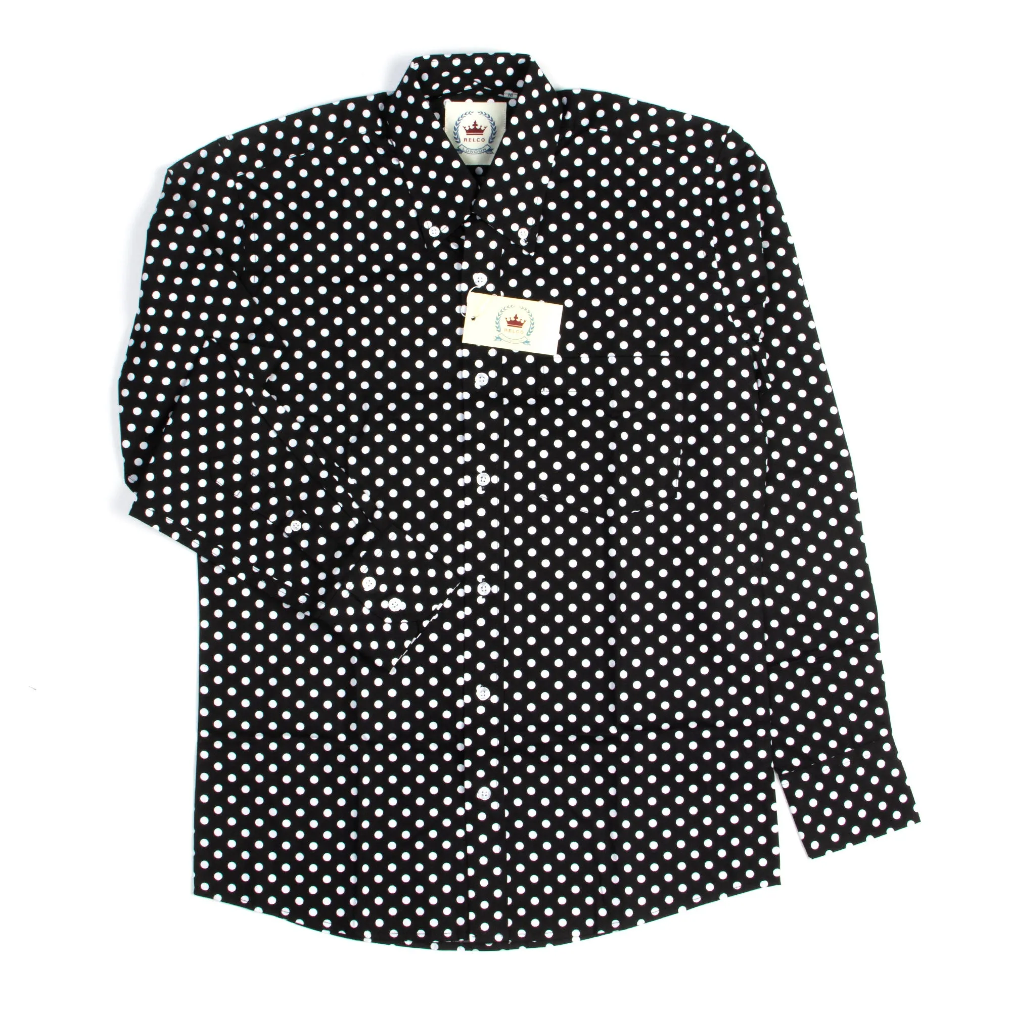 Black Polka Dot Button Down Shirt - 60s Beatles Mod