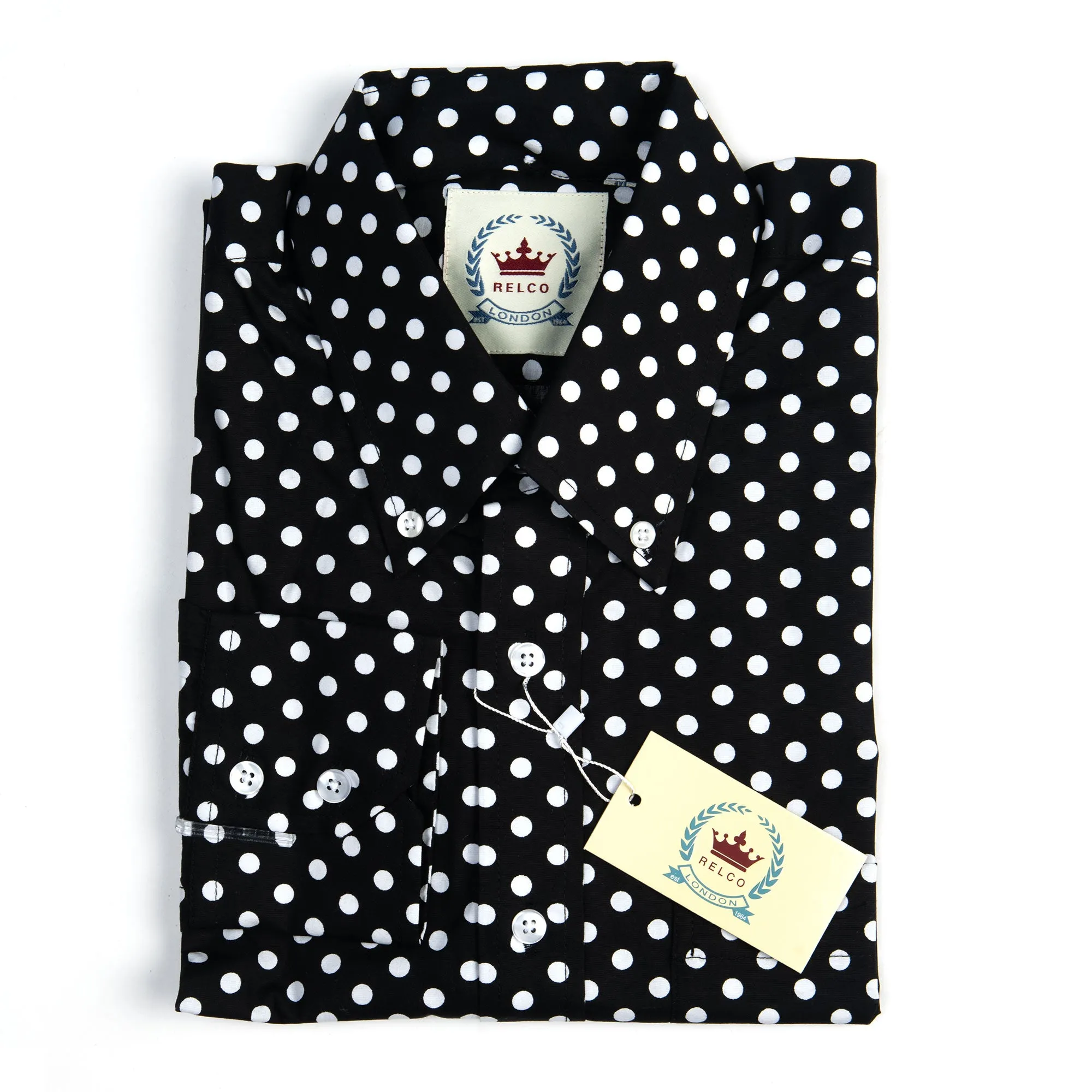 Black Polka Dot Button Down Shirt - 60s Beatles Mod