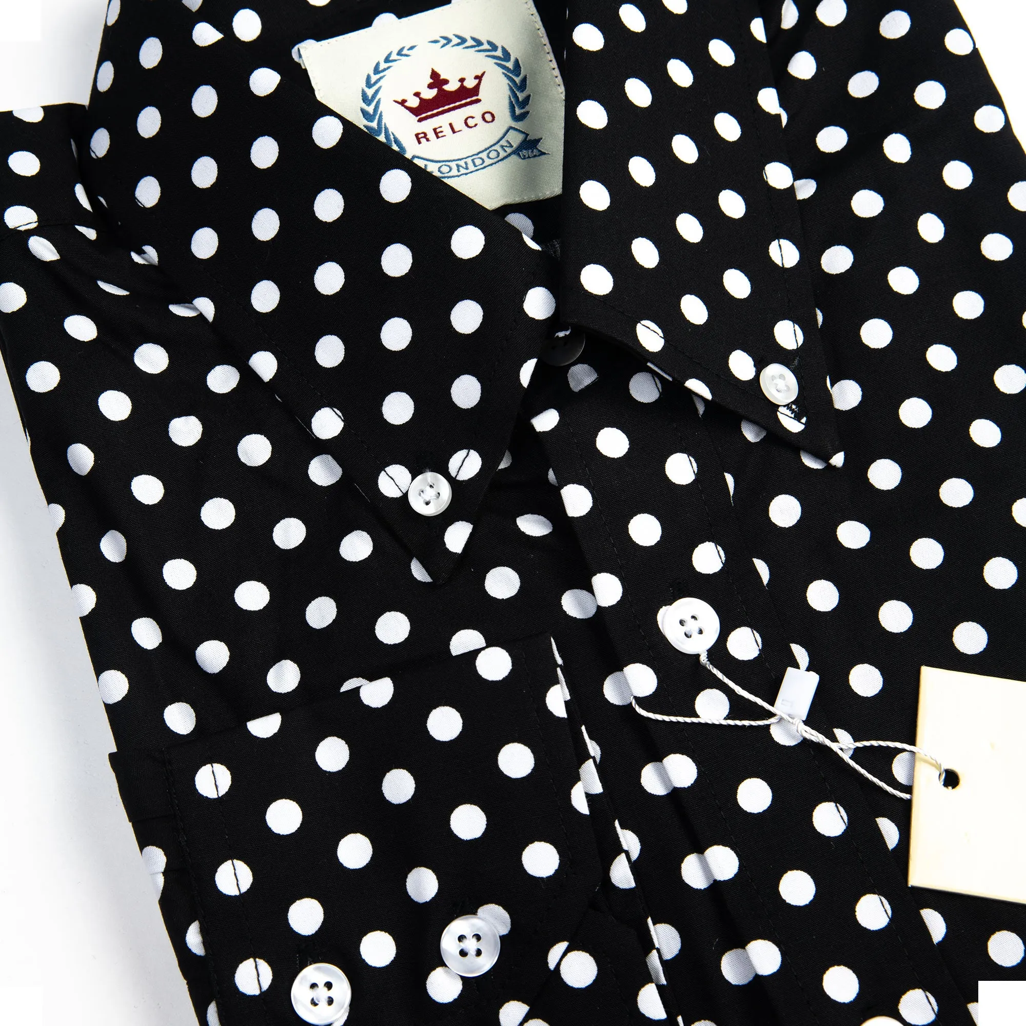 Black Polka Dot Button Down Shirt - 60s Beatles Mod