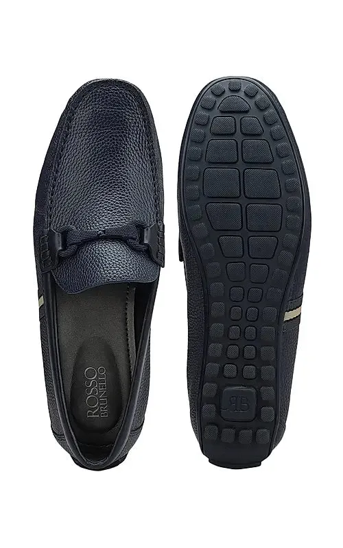 Blue Striped Leather Moccasins