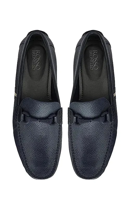 Blue Striped Leather Moccasins