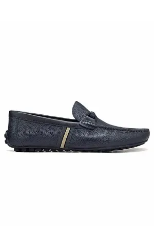 Blue Striped Leather Moccasins