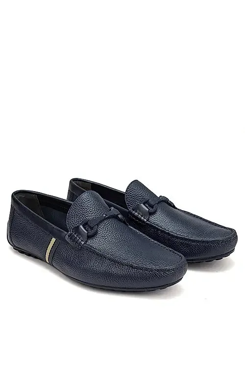 Blue Striped Leather Moccasins