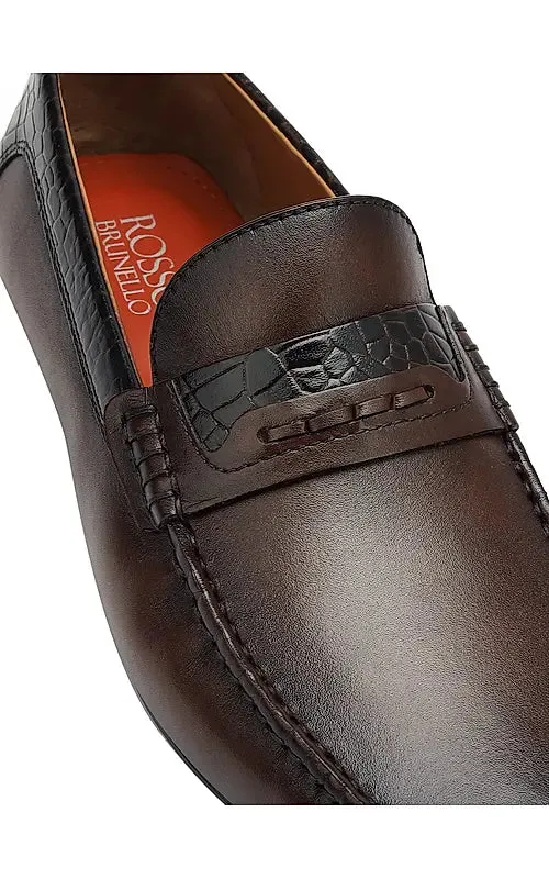 Brown Leather Moccasins With Panel On Top