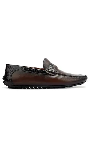 Brown Leather Moccasins With Panel On Top