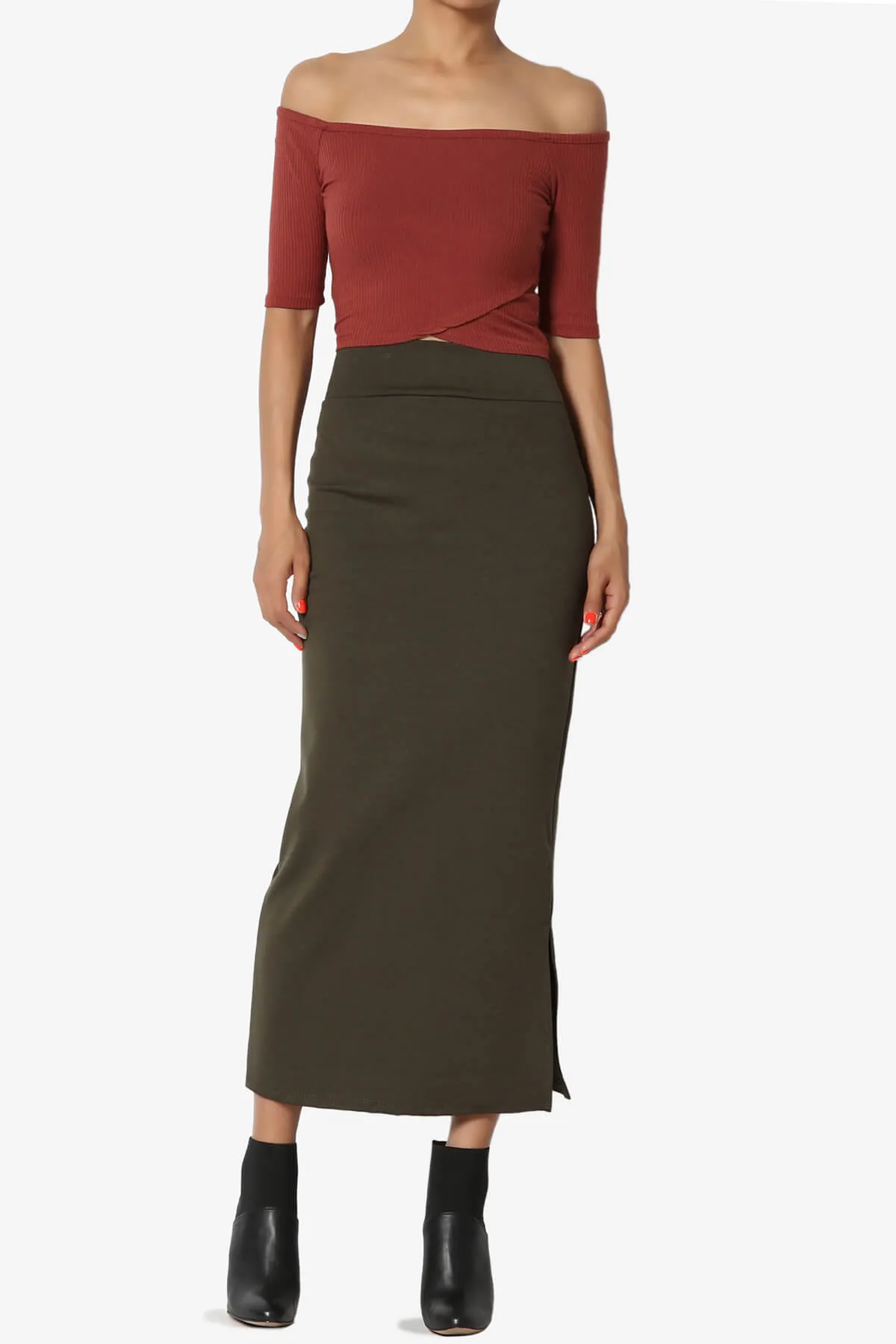 Carleta Mid Calf Pencil Skirt