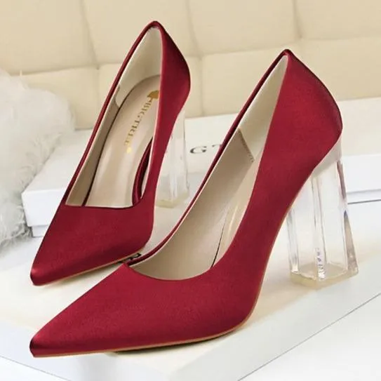 Clear chunky high heels pumps | Sexy transparent pumps