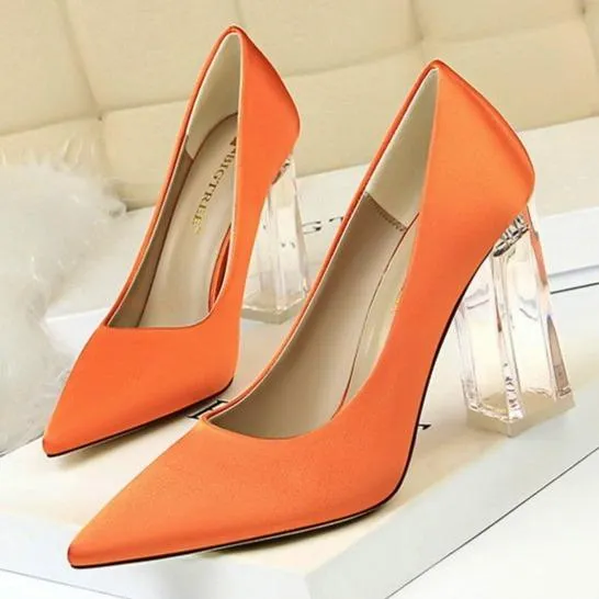 Clear chunky high heels pumps | Sexy transparent pumps