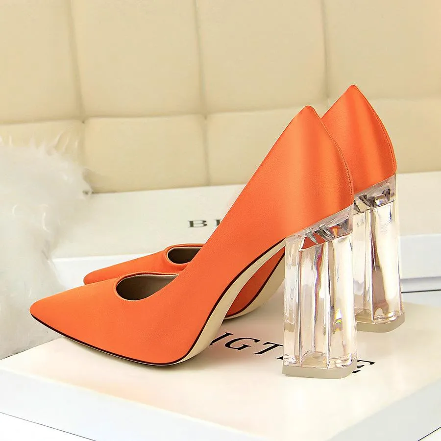 Clear chunky high heels pumps | Sexy transparent pumps