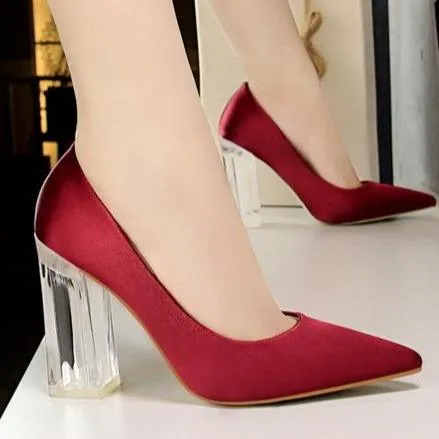 Clear chunky high heels pumps | Sexy transparent pumps