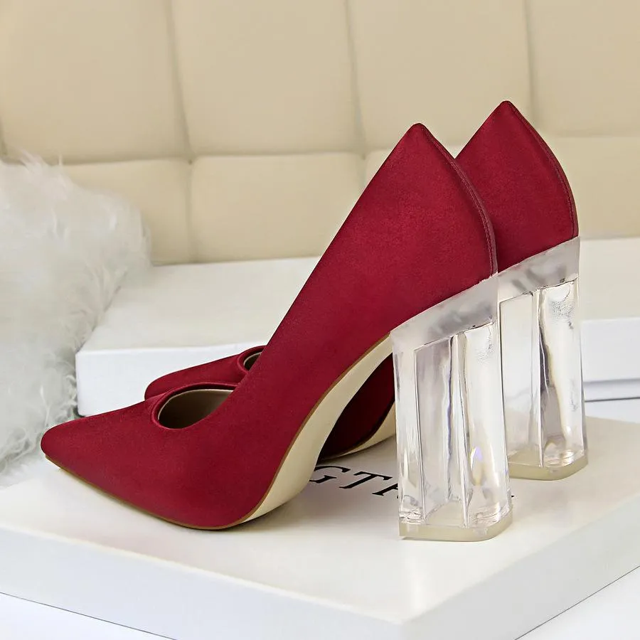 Clear chunky high heels pumps | Sexy transparent pumps
