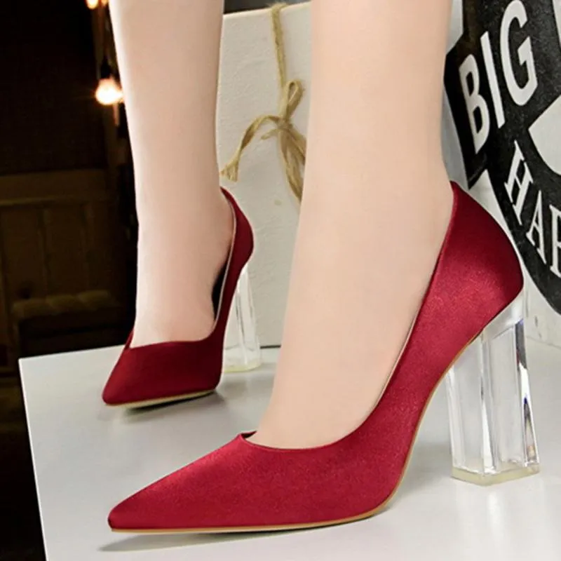 Clear chunky high heels pumps | Sexy transparent pumps