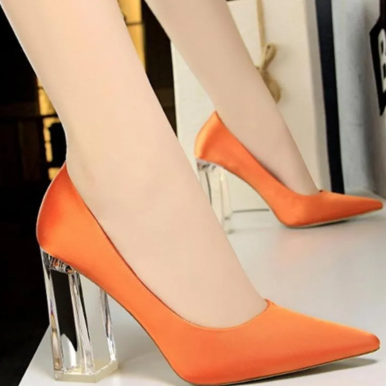 Clear chunky high heels pumps | Sexy transparent pumps