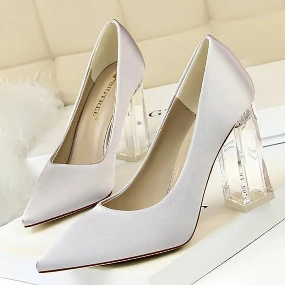 Clear chunky high heels pumps | Sexy transparent pumps