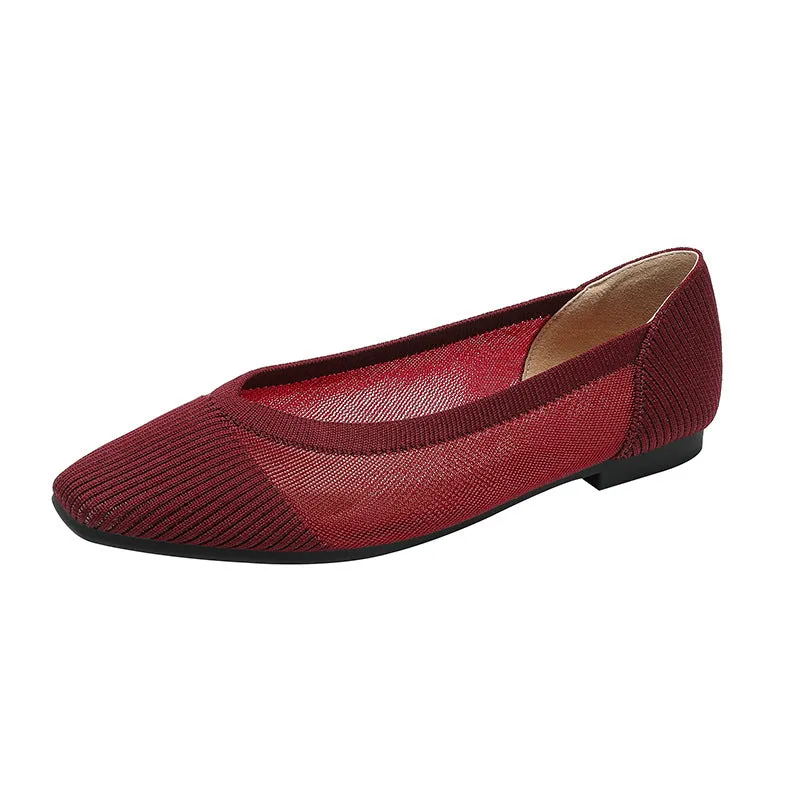 Commuter Work Shoes  Hollow Lace Square Head Shallow Mouth Flat Shoes Women