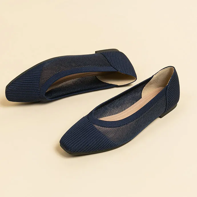 Commuter Work Shoes  Hollow Lace Square Head Shallow Mouth Flat Shoes Women
