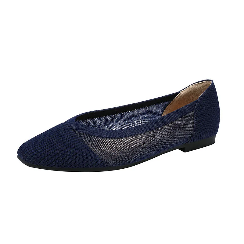 Commuter Work Shoes  Hollow Lace Square Head Shallow Mouth Flat Shoes Women
