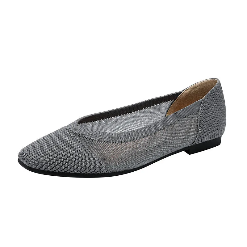 Commuter Work Shoes  Hollow Lace Square Head Shallow Mouth Flat Shoes Women