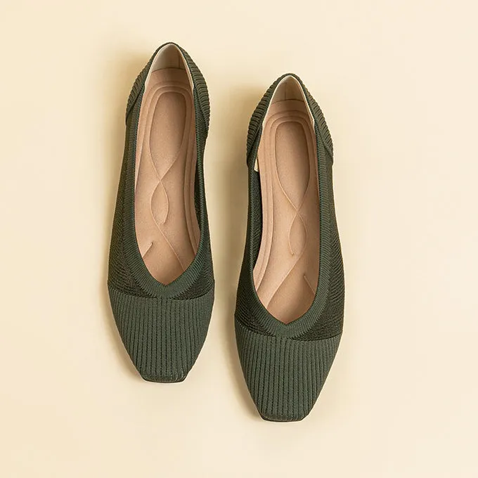 Commuter Work Shoes  Hollow Lace Square Head Shallow Mouth Flat Shoes Women