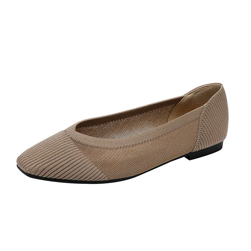 Commuter Work Shoes  Hollow Lace Square Head Shallow Mouth Flat Shoes Women