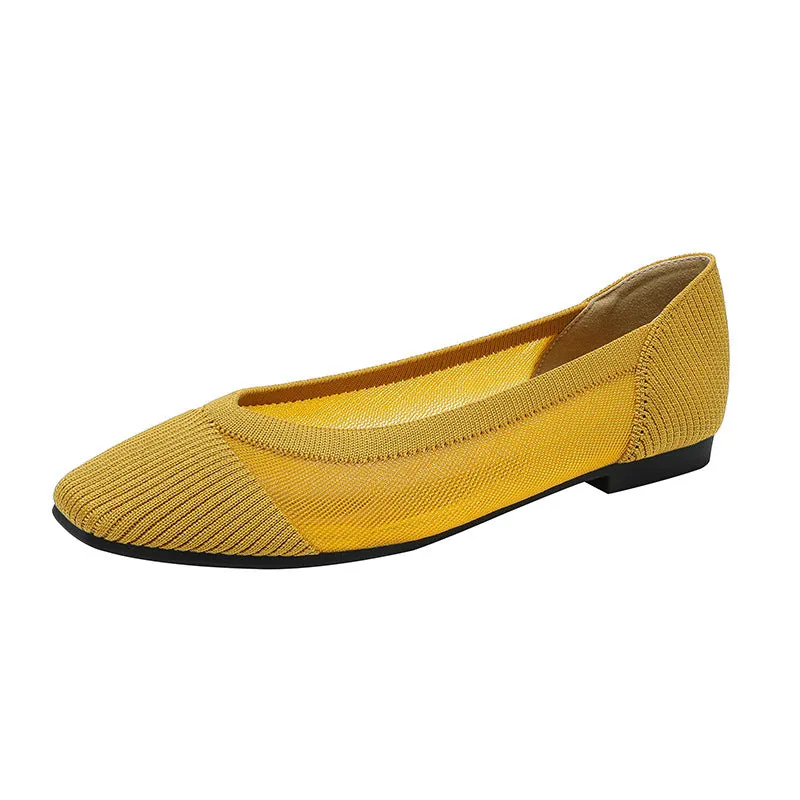 Commuter Work Shoes  Hollow Lace Square Head Shallow Mouth Flat Shoes Women