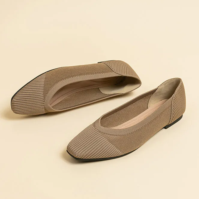 Commuter Work Shoes  Hollow Lace Square Head Shallow Mouth Flat Shoes Women