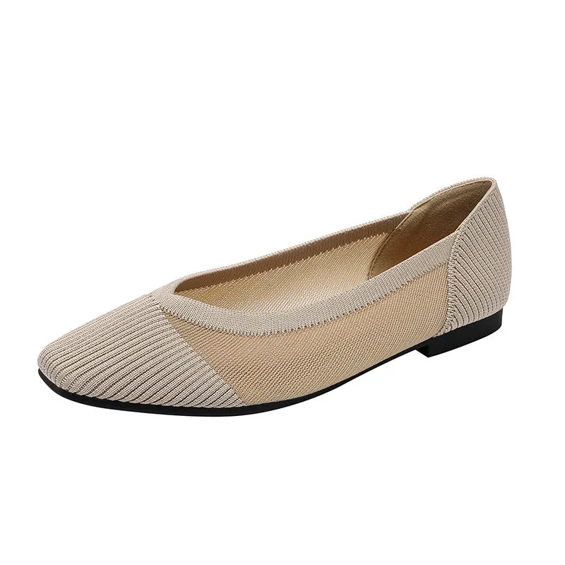 Commuter Work Shoes  Hollow Lace Square Head Shallow Mouth Flat Shoes Women