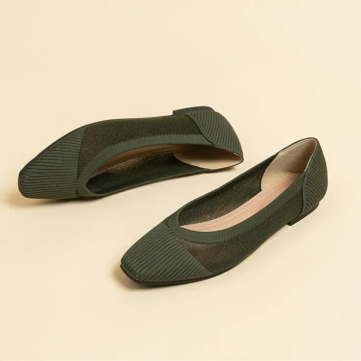 Commuter Work Shoes  Hollow Lace Square Head Shallow Mouth Flat Shoes Women