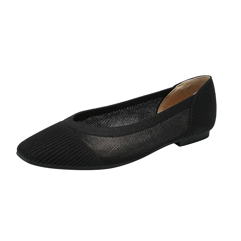 Commuter Work Shoes  Hollow Lace Square Head Shallow Mouth Flat Shoes Women