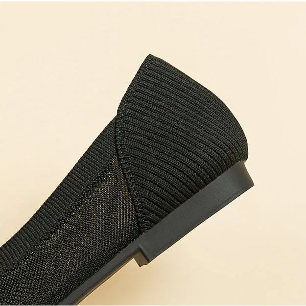 Commuter Work Shoes  Hollow Lace Square Head Shallow Mouth Flat Shoes Women