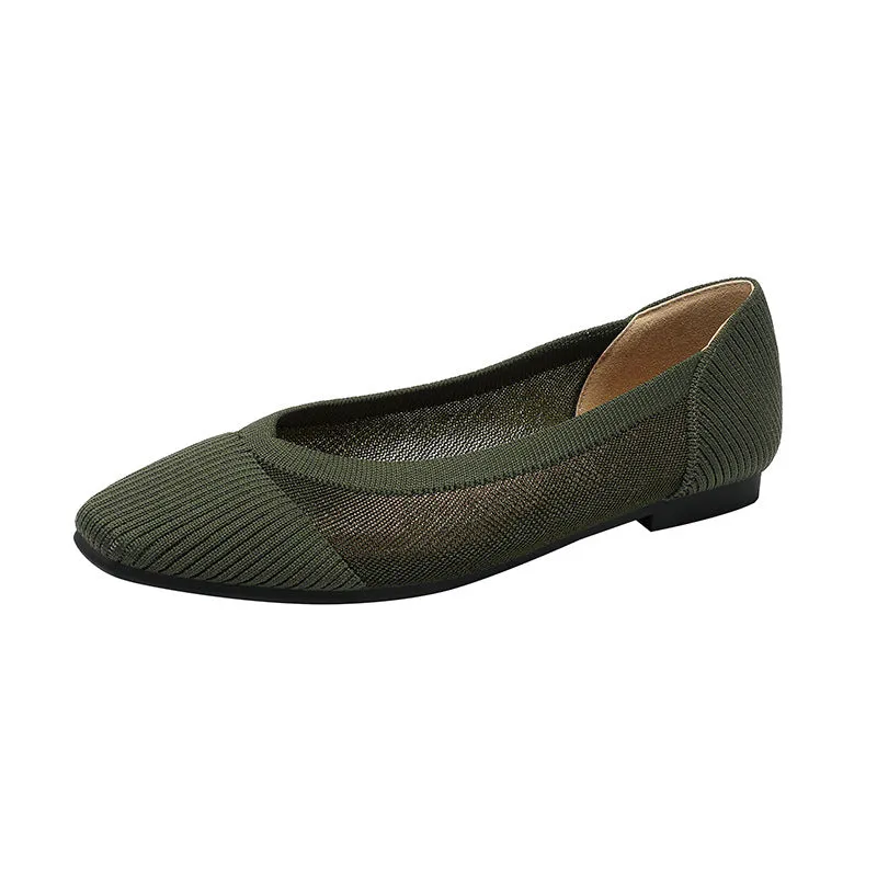 Commuter Work Shoes  Hollow Lace Square Head Shallow Mouth Flat Shoes Women