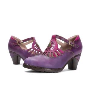 CrazycatZ Women's Leather Mary Jane Shoes Mary Jane Colorful Leather Oxfords Vintage Purple