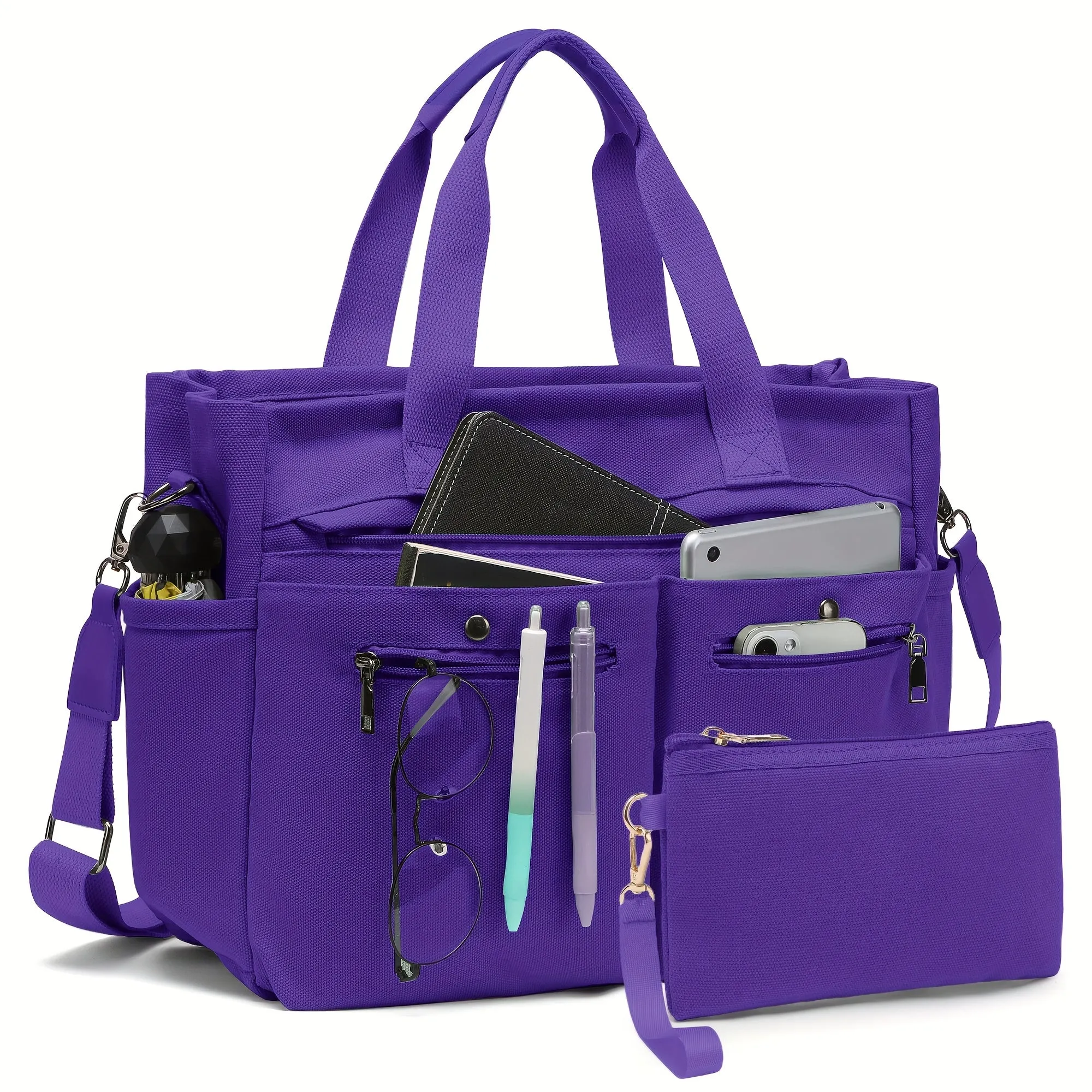 Crossbody Canvas Shoulder Bag Multi-functional Laptop Work Handbag 2pc Set