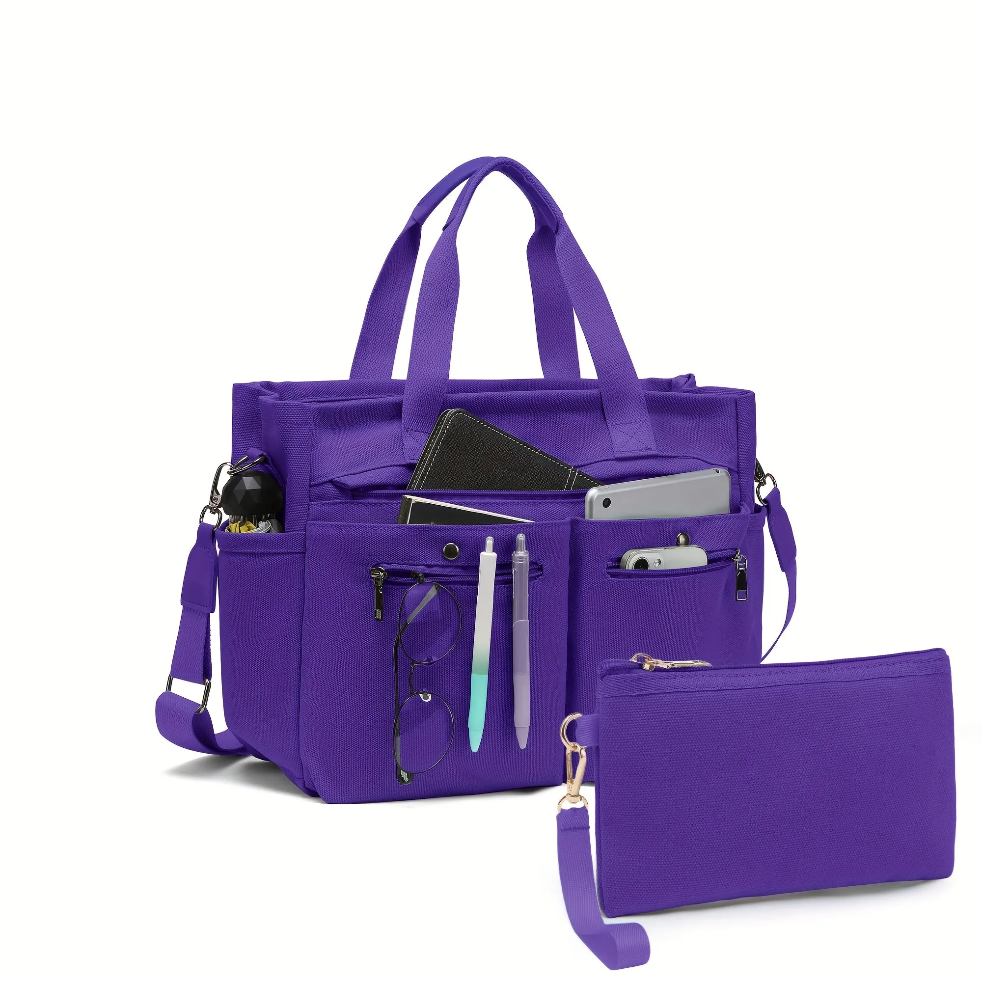 Crossbody Canvas Shoulder Bag Multi-functional Laptop Work Handbag 2pc Set