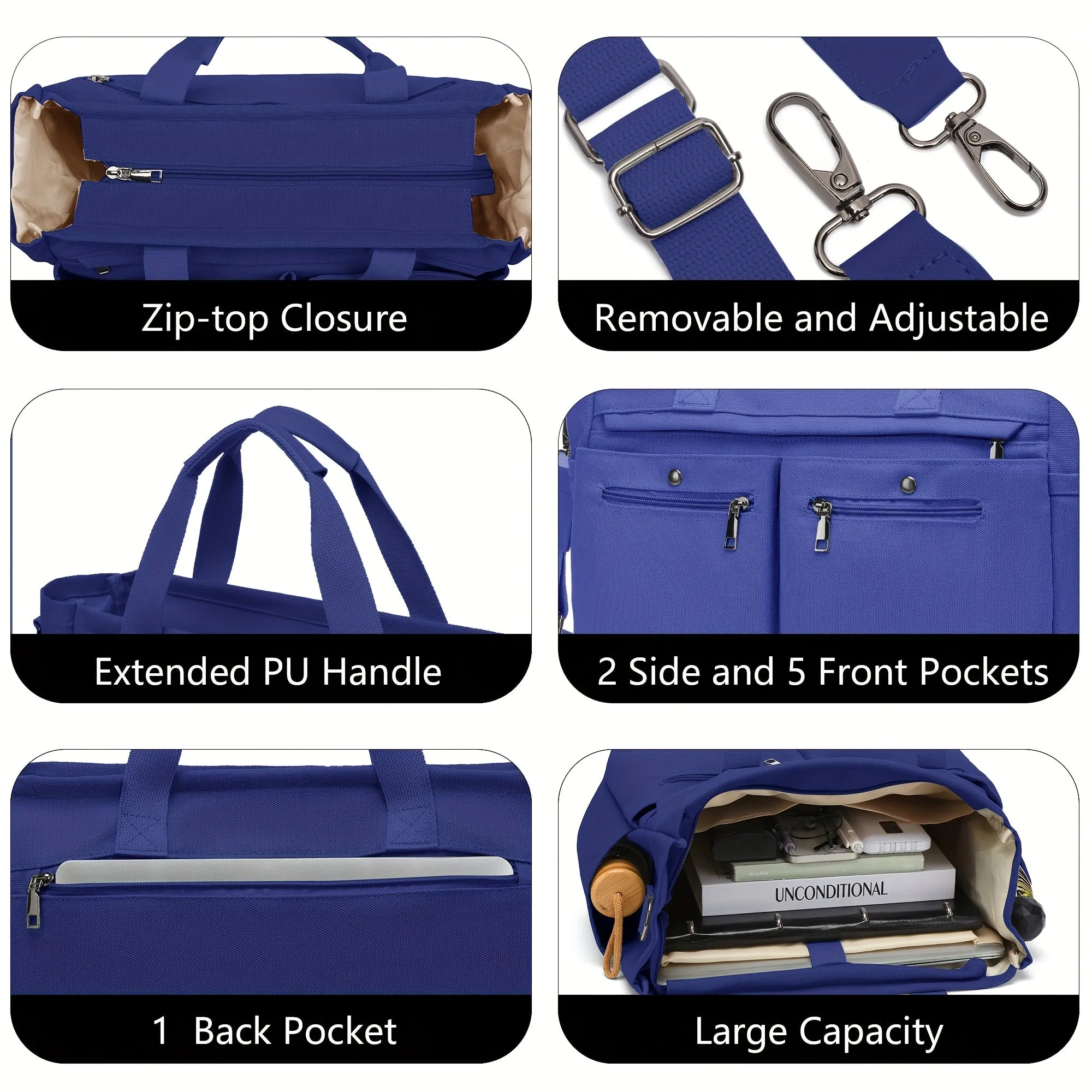 Crossbody Canvas Shoulder Bag Multi-functional Laptop Work Handbag 2pc Set
