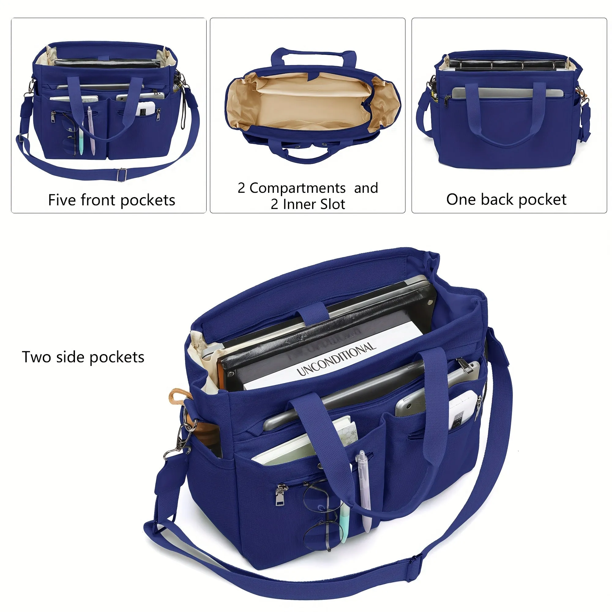 Crossbody Canvas Shoulder Bag Multi-functional Laptop Work Handbag 2pc Set