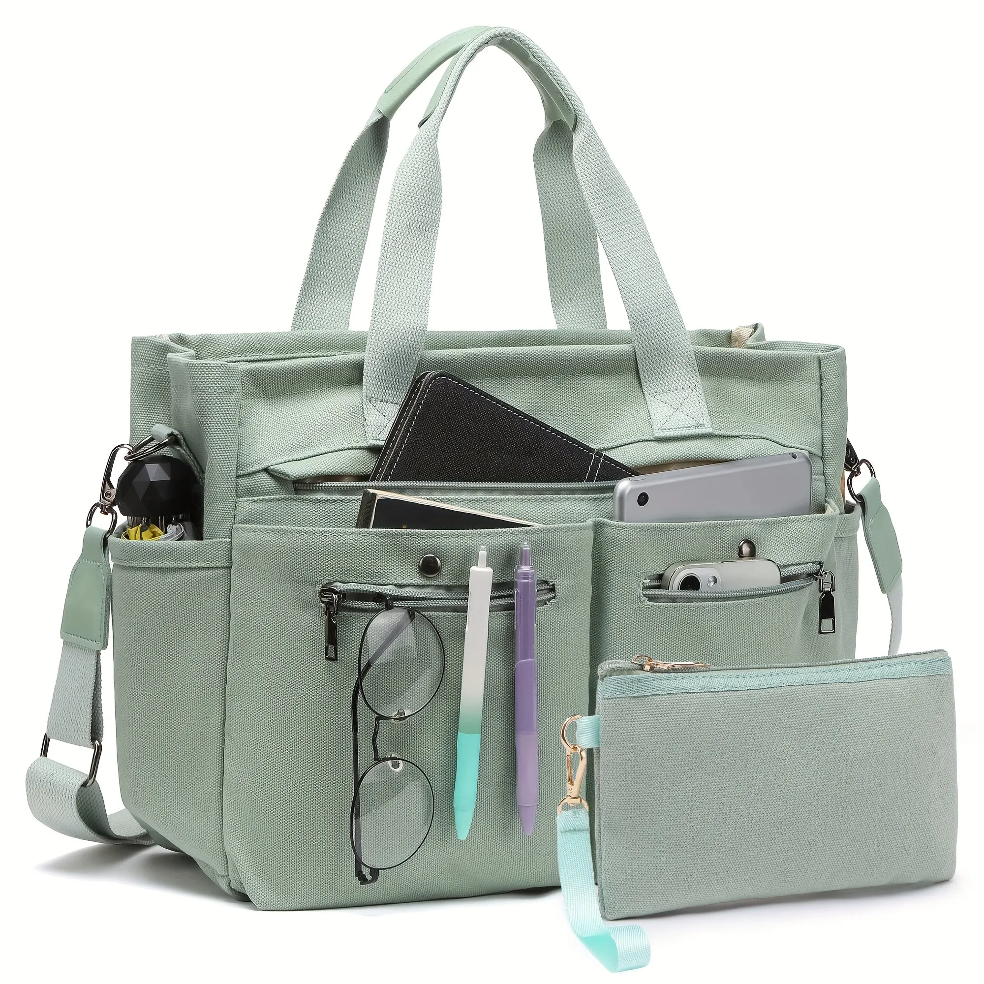 Crossbody Canvas Shoulder Bag Multi-functional Laptop Work Handbag 2pc Set