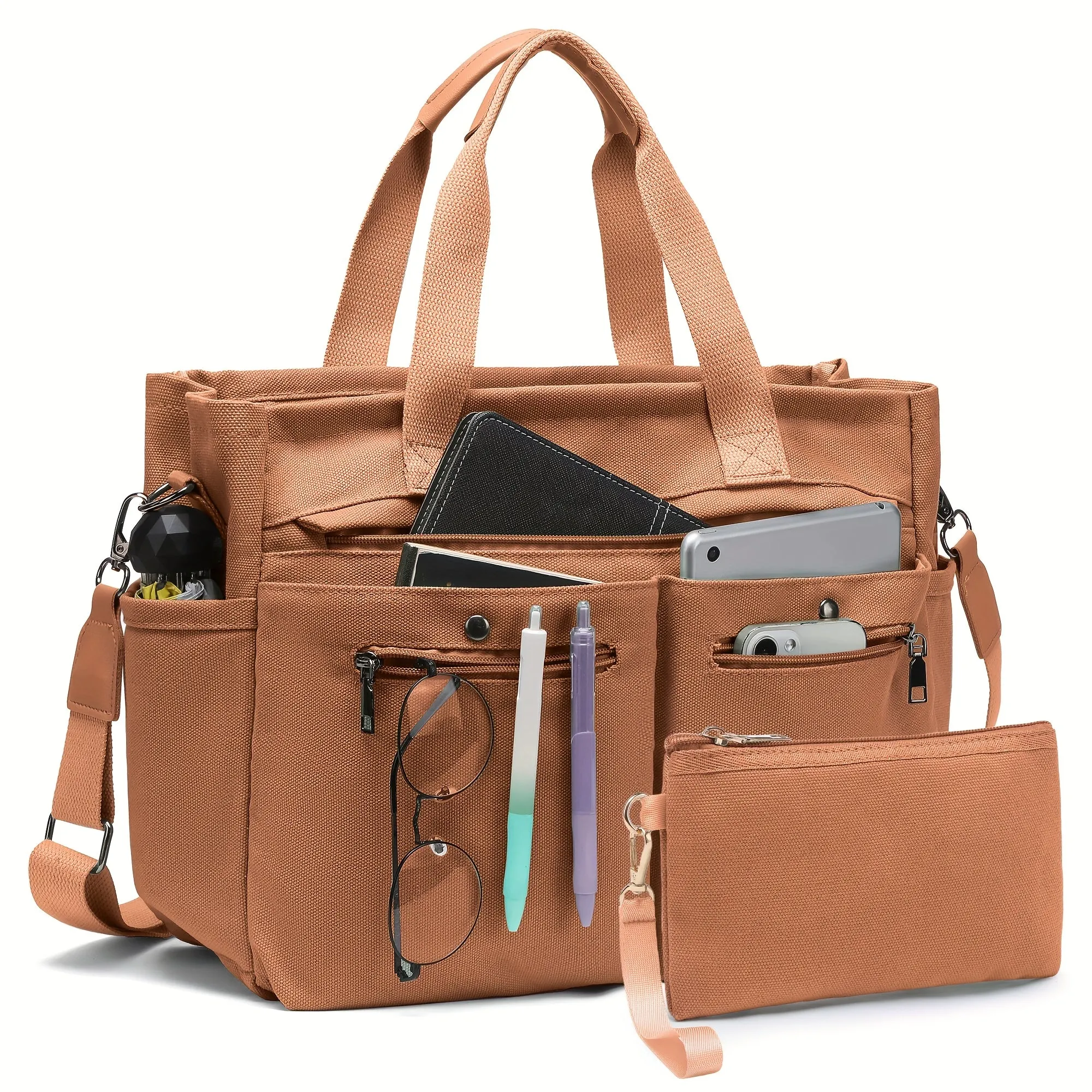 Crossbody Canvas Shoulder Bag Multi-functional Laptop Work Handbag 2pc Set