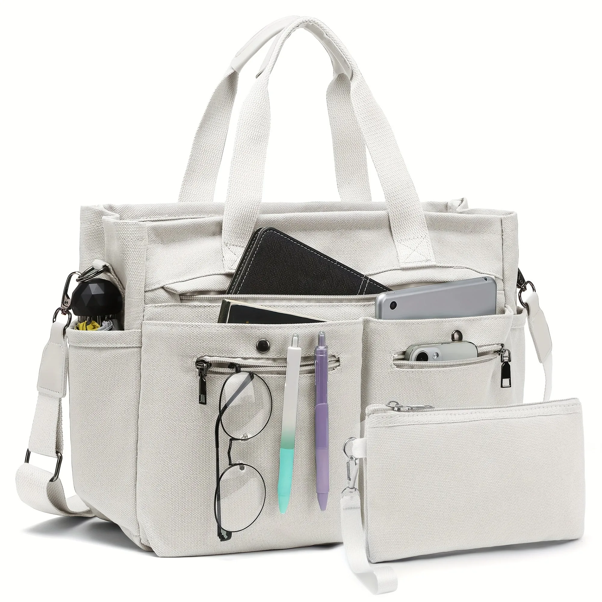 Crossbody Canvas Shoulder Bag Multi-functional Laptop Work Handbag 2pc Set