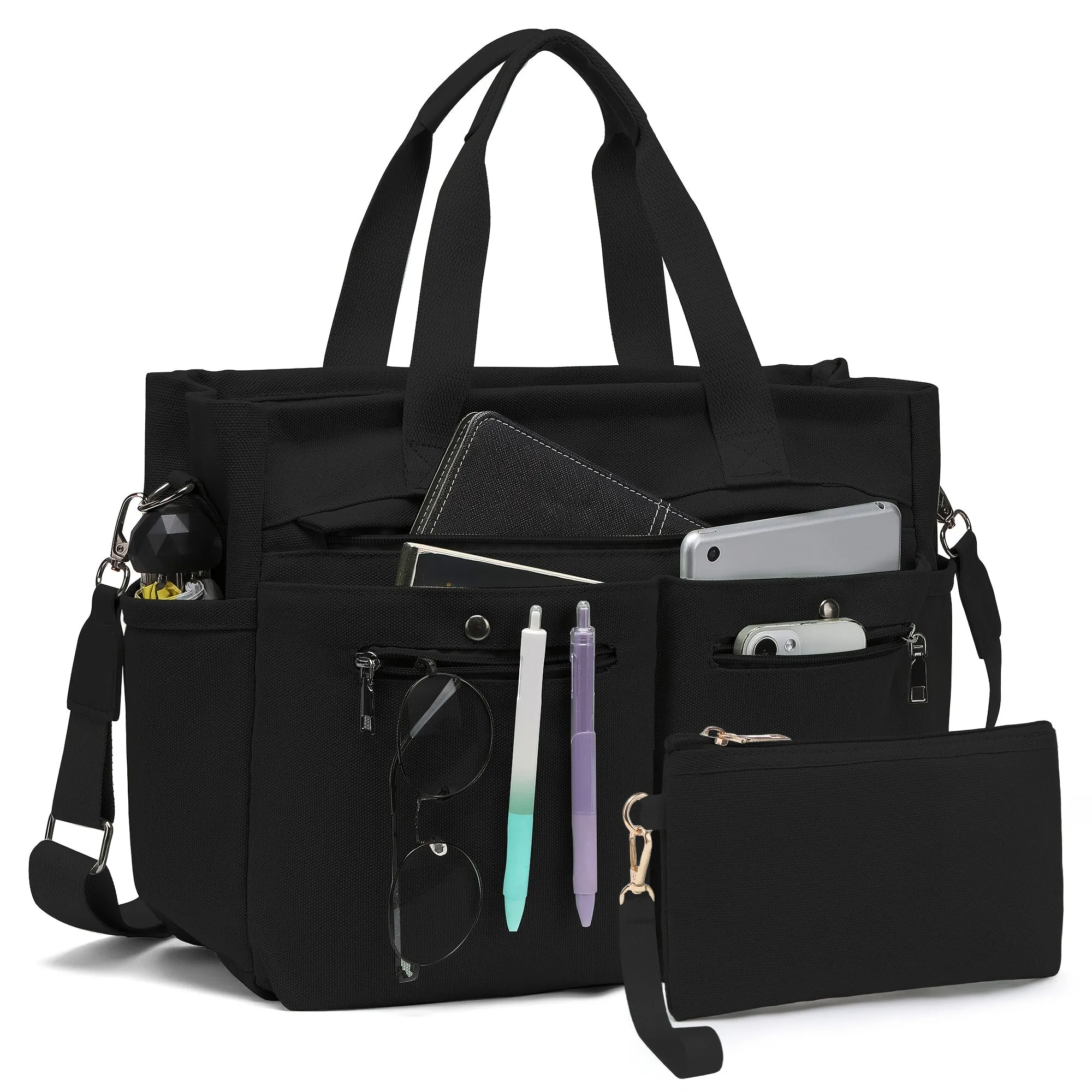 Crossbody Canvas Shoulder Bag Multi-functional Laptop Work Handbag 2pc Set