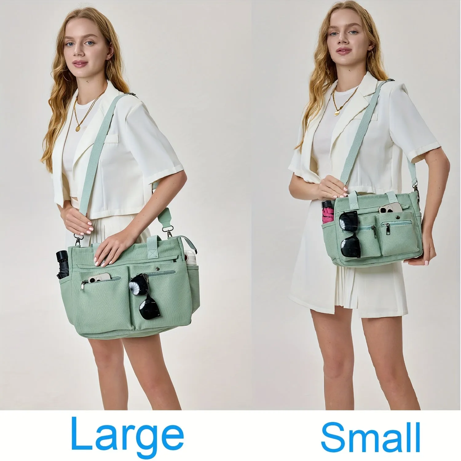 Crossbody Canvas Shoulder Bag Multi-functional Laptop Work Handbag 2pc Set